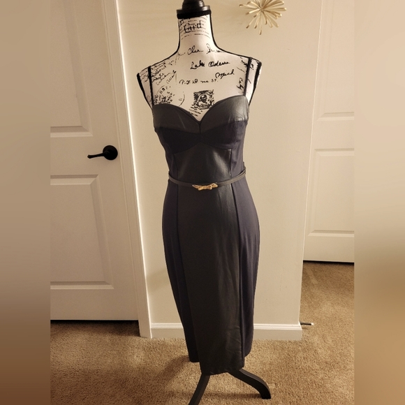 Venus ~ Black Bodycon Dress w/Faux Leather Details - Picture 5 of 5